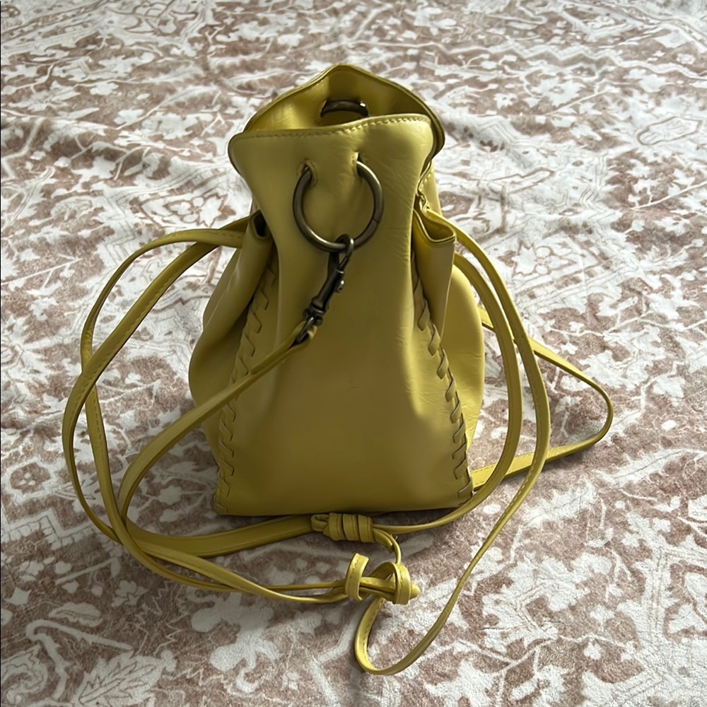 Yellow Leather Drawstring Bag